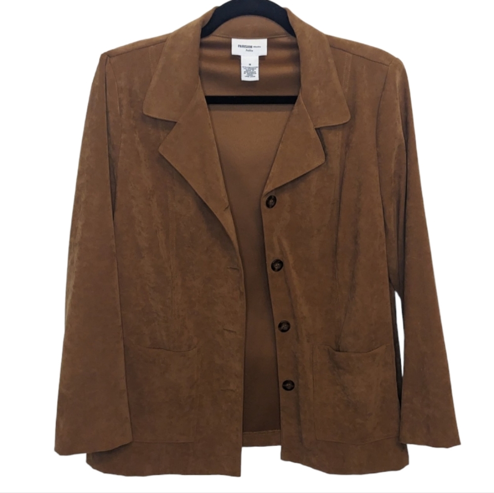 Parisian Works Petite Women's Tan Suede Blazer Jacket Size MP 🤎✨